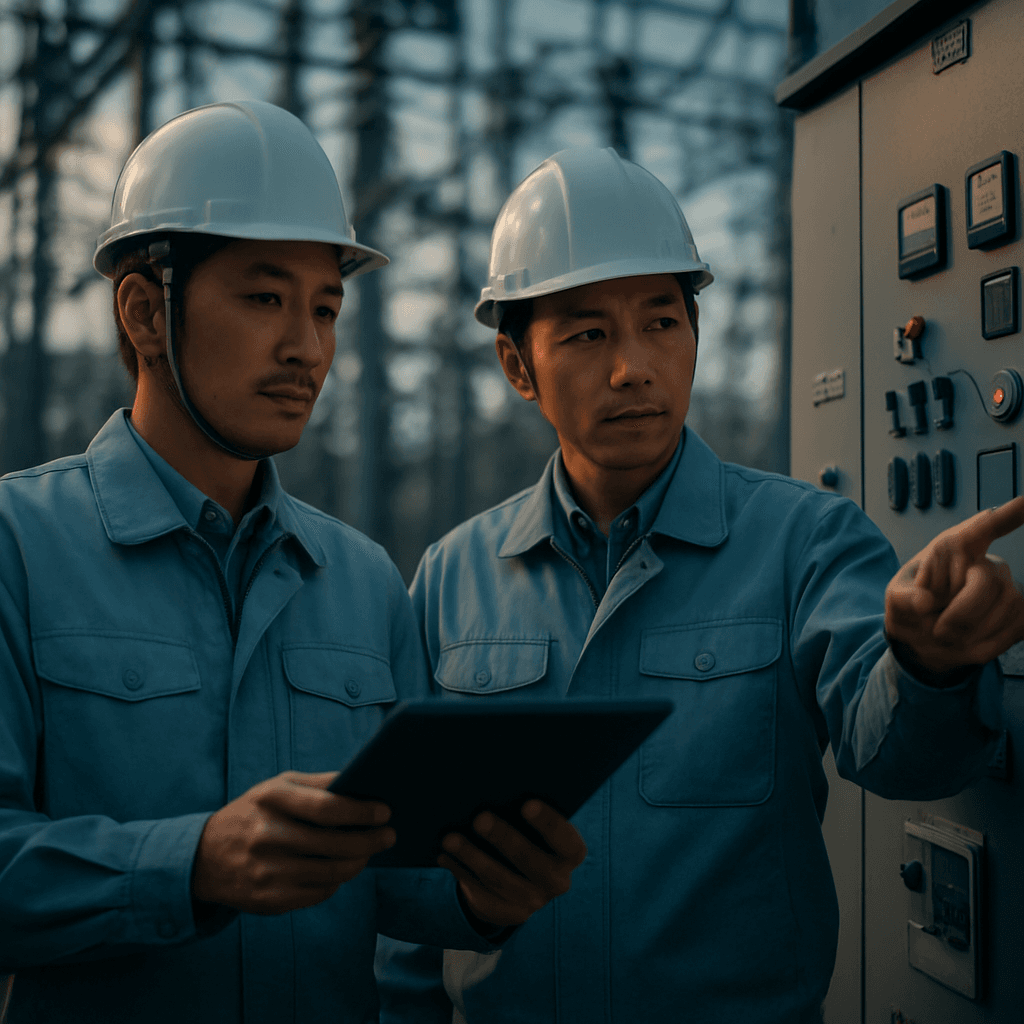 電気設備を点検する電気主任技術者たち